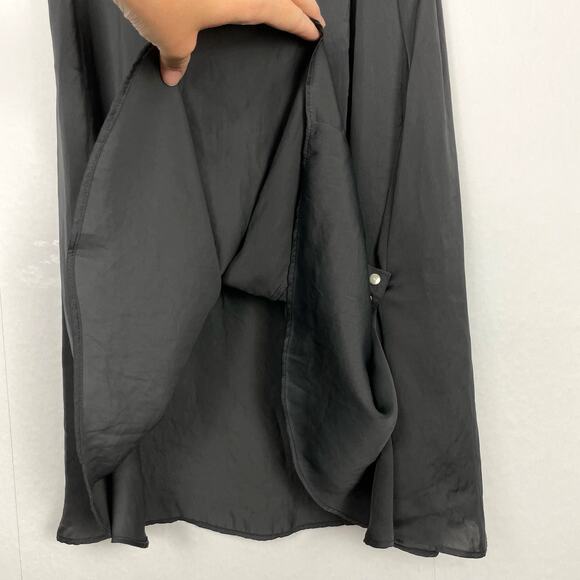 Free People | Dark Gray Satin Asymmetrical Belted Sleeveless Mini Slip Dress - Picture 5 of 7